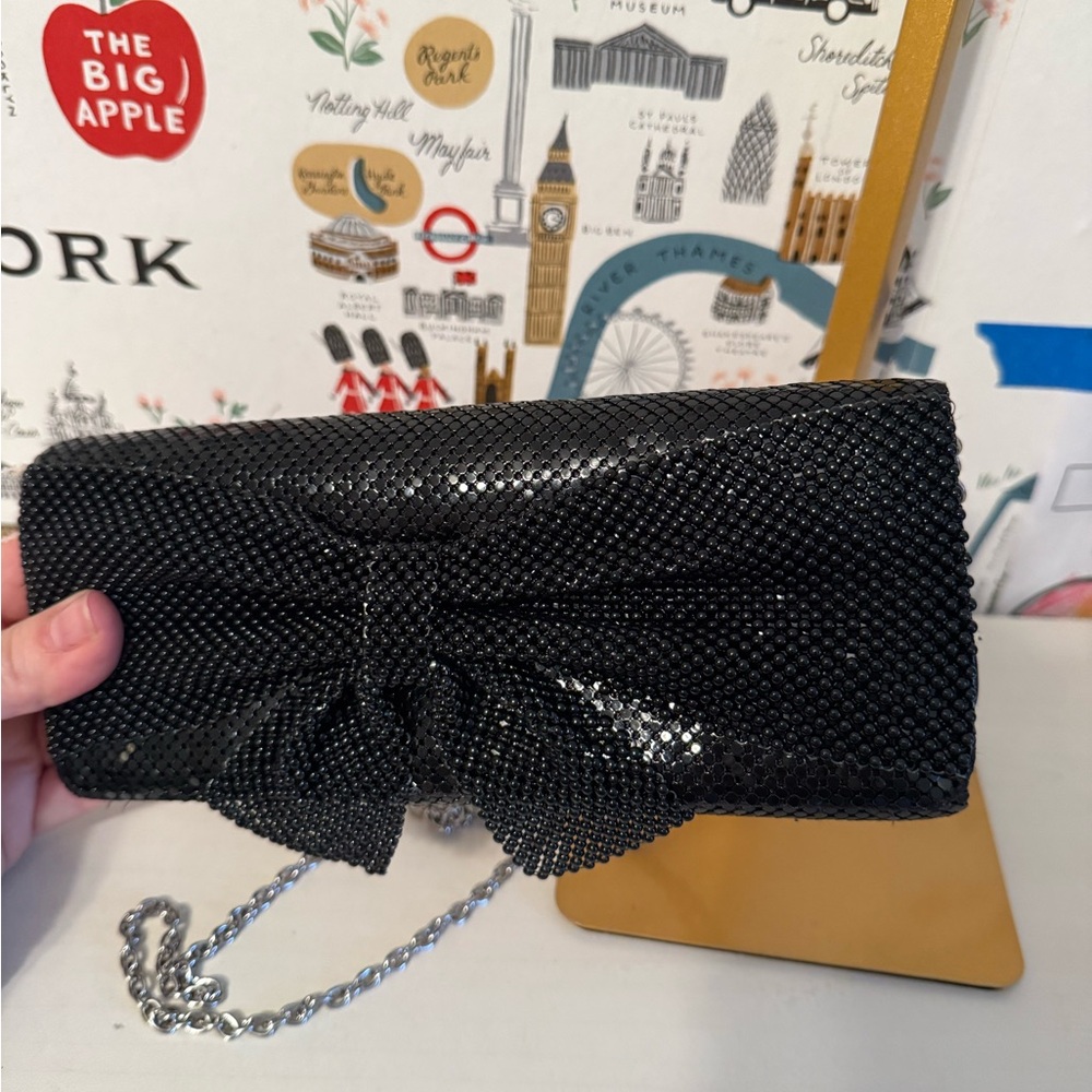 Jessica McClintock Black Sequin Clutch with Bow